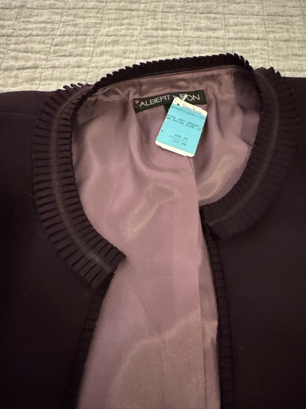 Albert Nipon Deep Plum Jacket with Pleated Cuff Detail